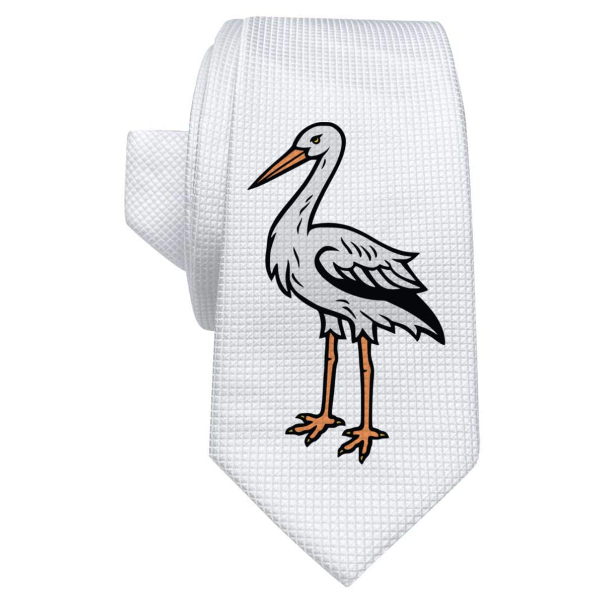 'Bird Stork ' White Tie / Necktie with Gift Box (AT00019175)