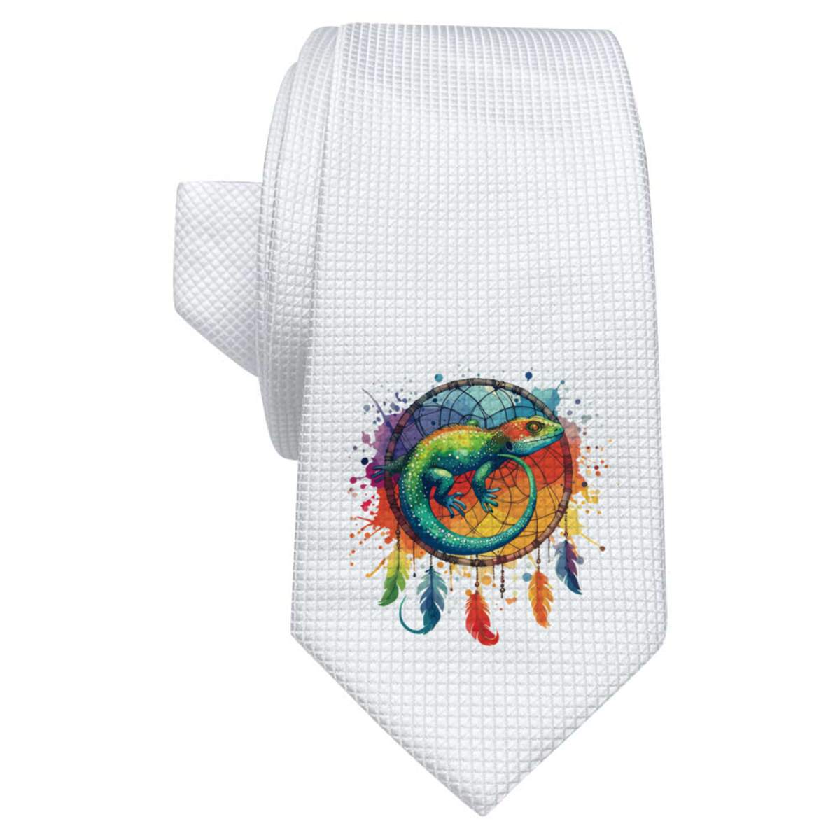 'Lizard Dreamcatcher' White Tie / Necktie with Gift Box (AT00019339)