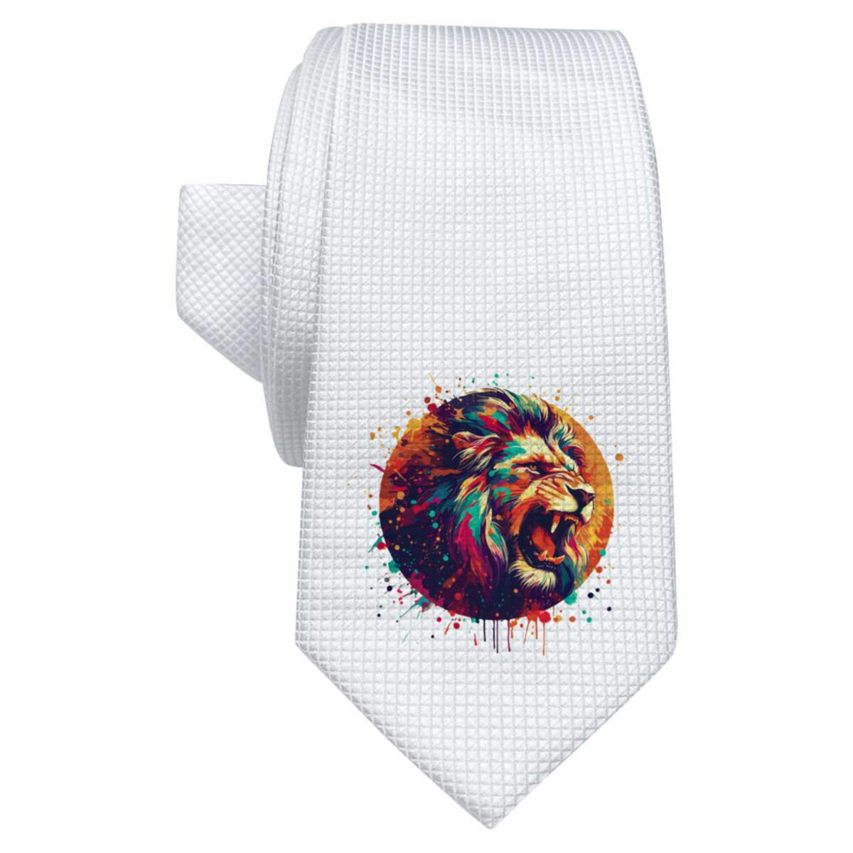 'Roaring Lion' White Tie / Necktie with Gift Box (AT00019375)