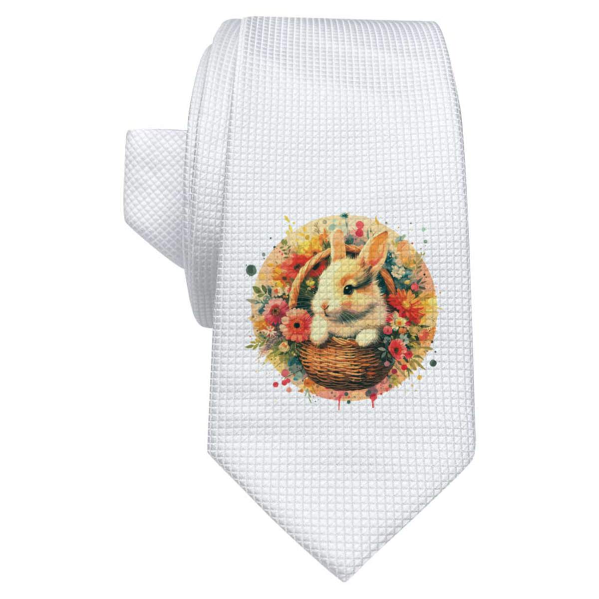 'Bunny In A Basket' White Tie / Necktie with Gift Box (AT00019377)