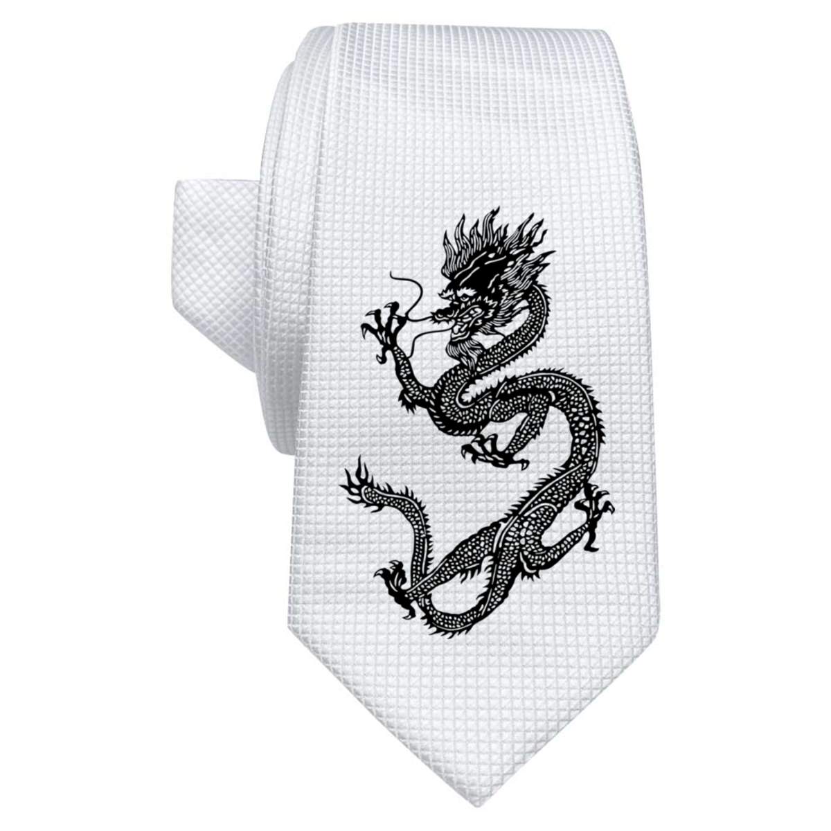 'Chinese Dragon' White Tie / Necktie with Gift Box (AT00019688)