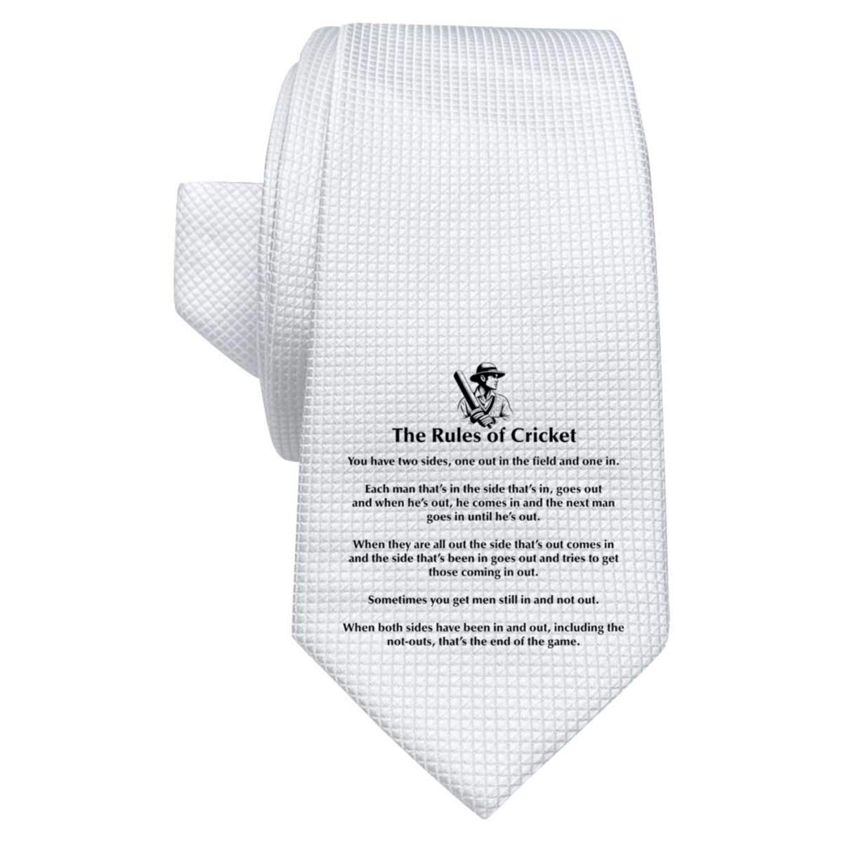 'Funny Cricket Rules' White Tie / Necktie with Gift Box (AT00019714)