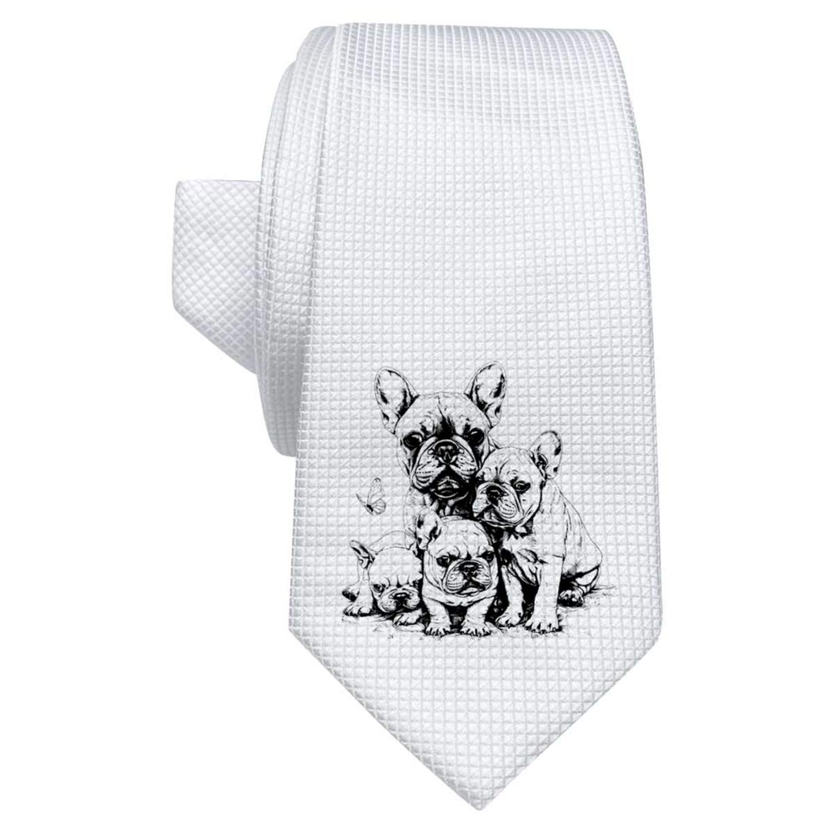 'French Bulldog Mother with Puppies' White Tie / Necktie with Gift Box (AT00019816)