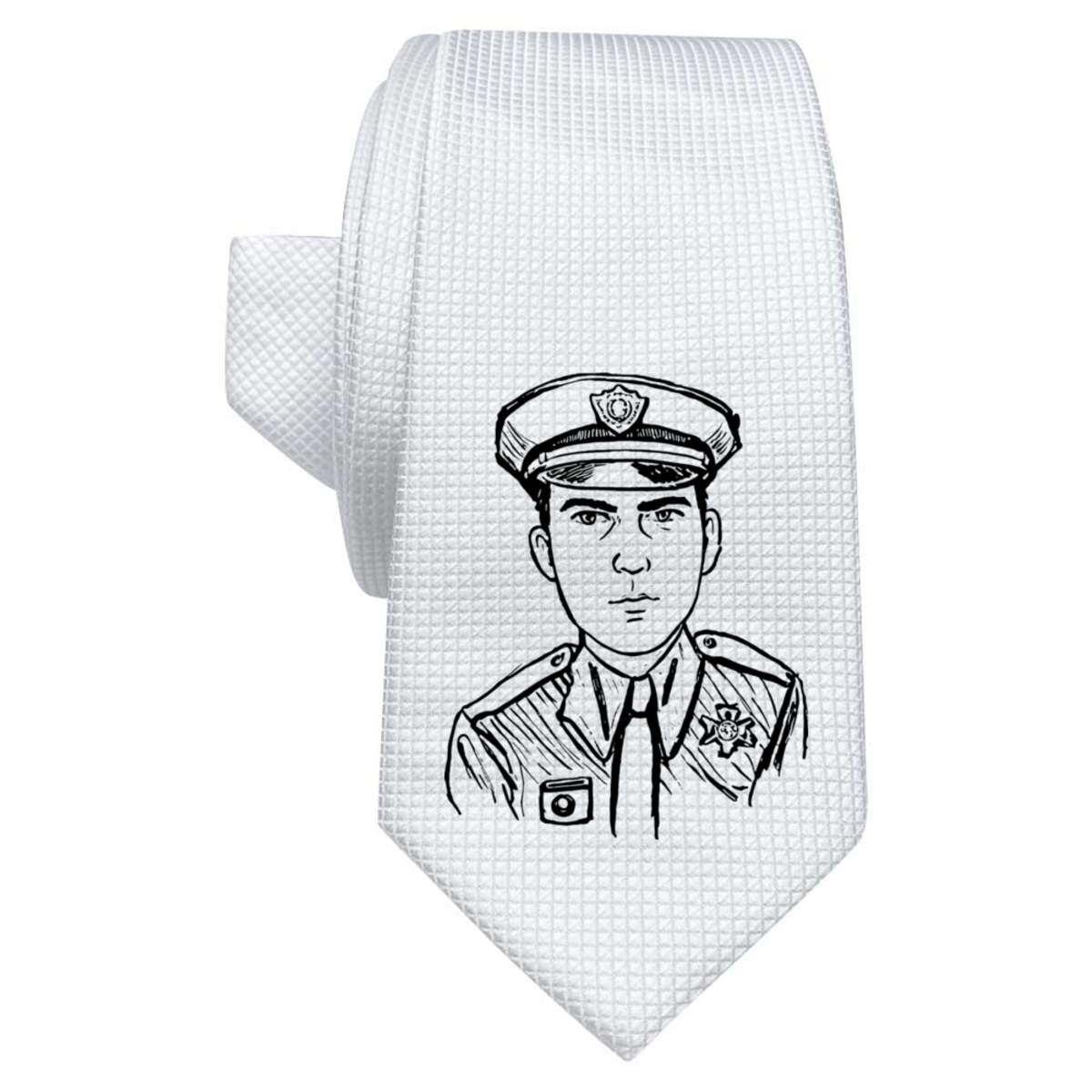 'Police Officer' White Tie / Necktie with Gift Box (AT00019993)