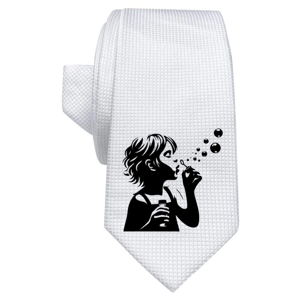 'Blowing Bubbles' White Tie / Necktie with Gift Box (AT00020078)