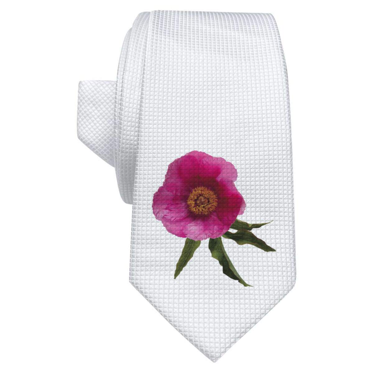'Single Pink Peony Flower' White Tie / Necktie with Gift Box (AT00020292)