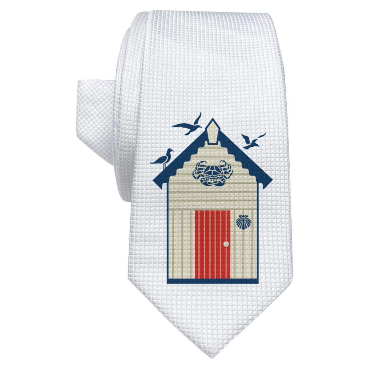 'Beach Hut With Sea Gulls' White Tie / Necktie with Gift Box (AT00020416)