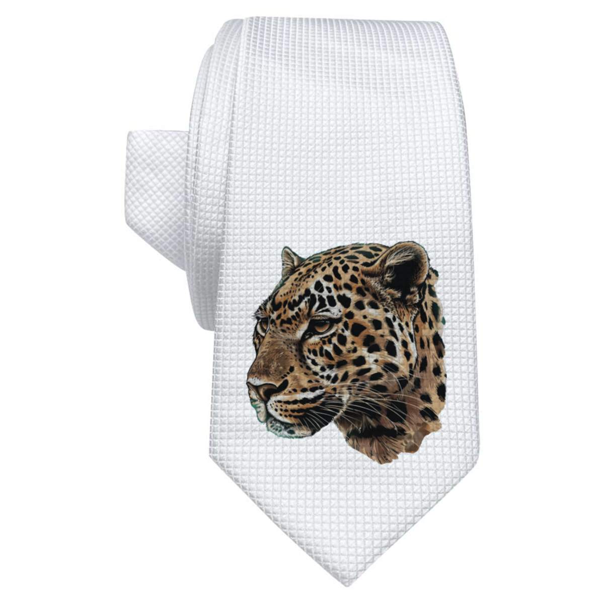'Leopard Side View' White Tie / Necktie with Gift Box (AT00020555)