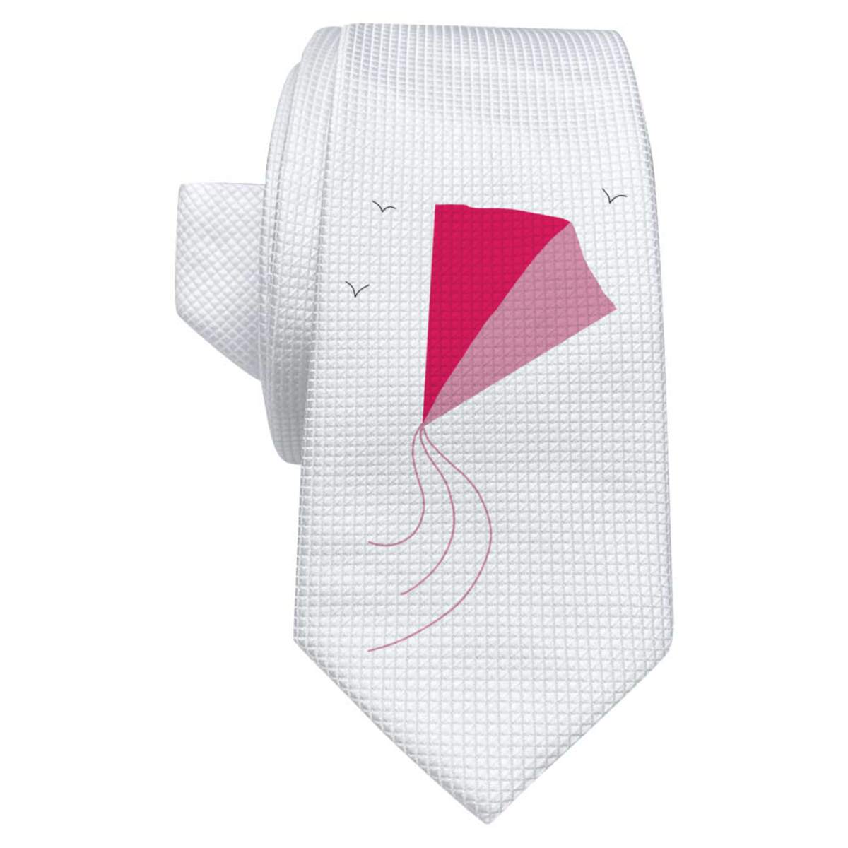 'Pink Kite Flying High' White Tie / Necktie with Gift Box (AT00020907)