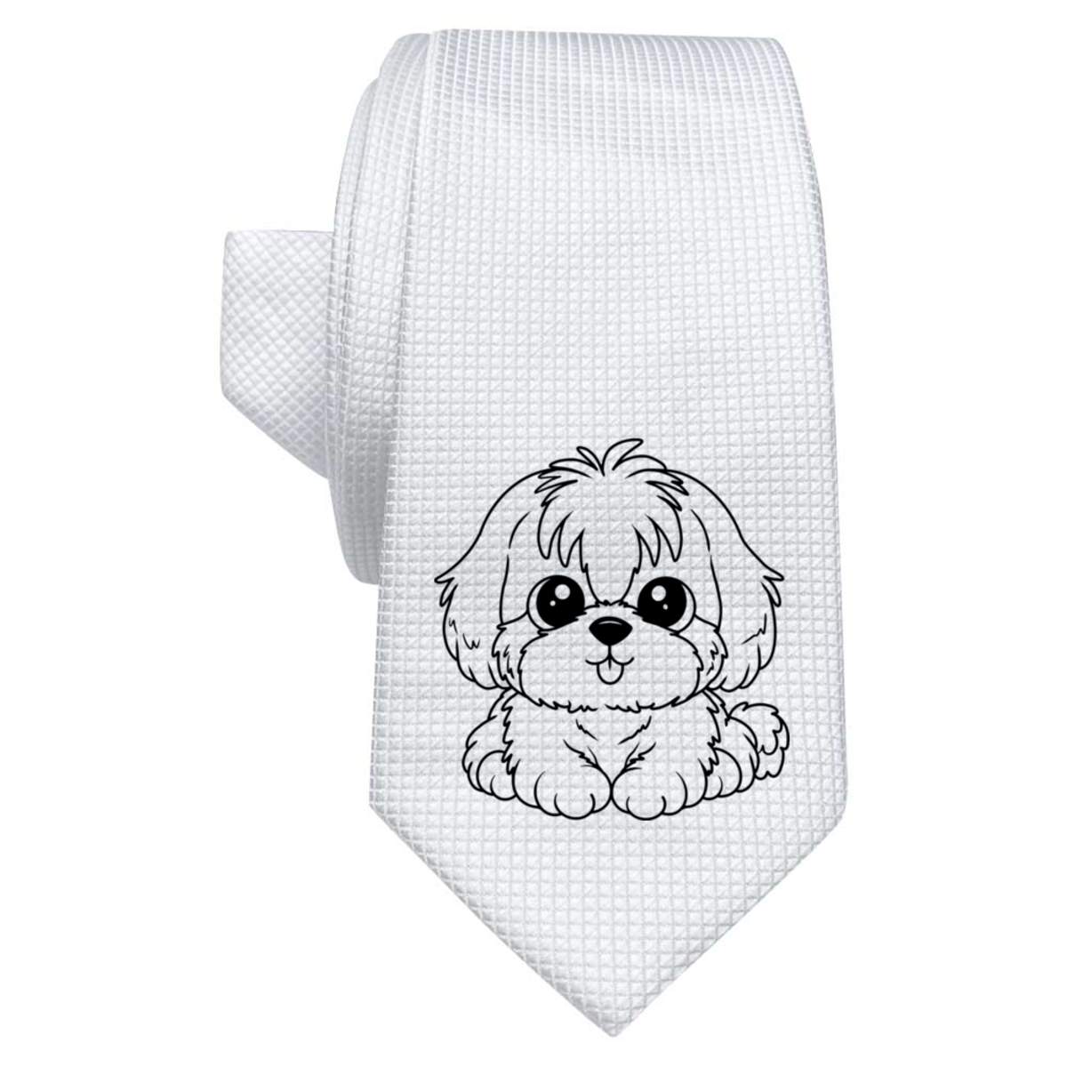 'Cute Shih Tzu Dog' White Tie / Necktie with Gift Box (AT00021284)