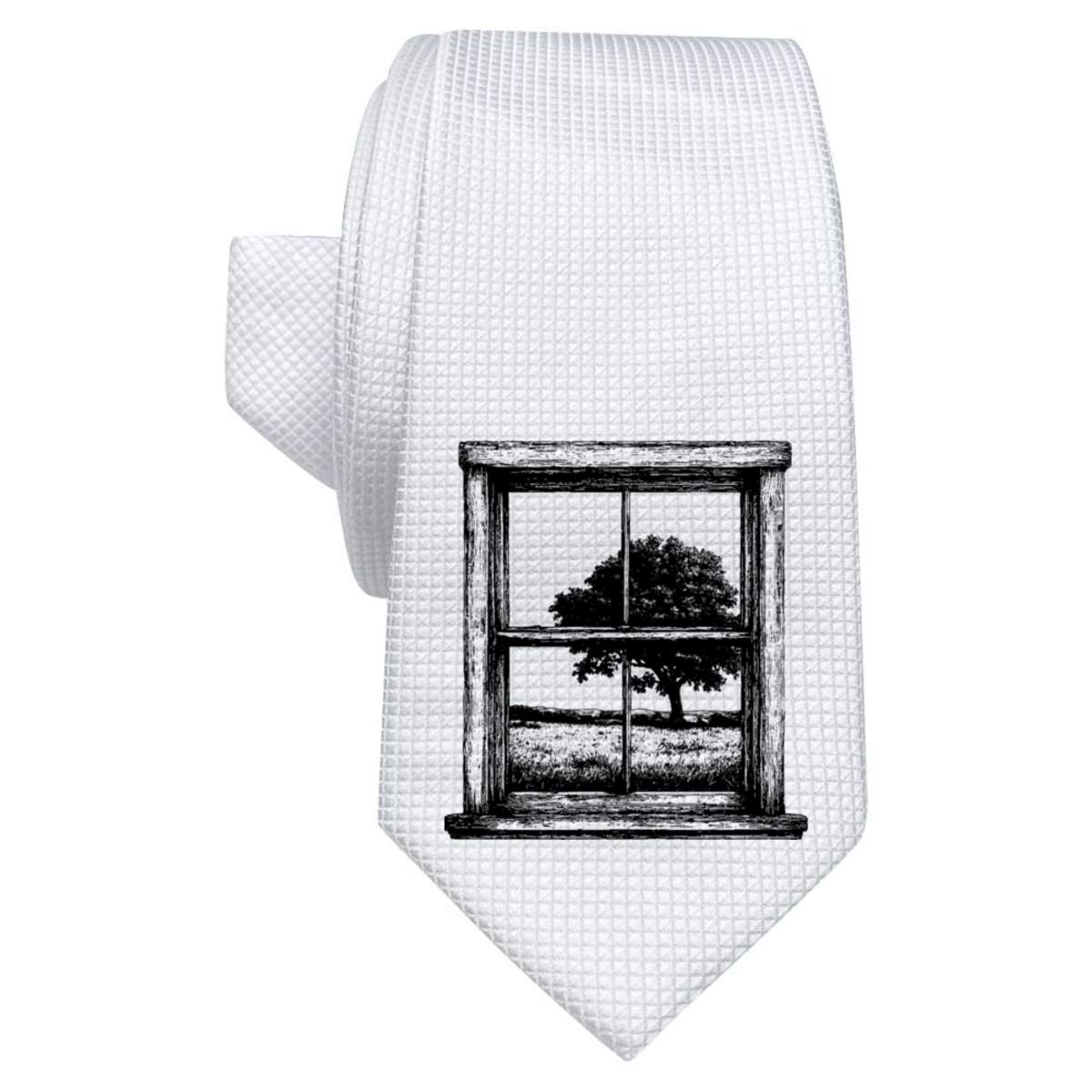 'Window with Landscape' White Tie / Necktie with Gift Box (AT00021967)