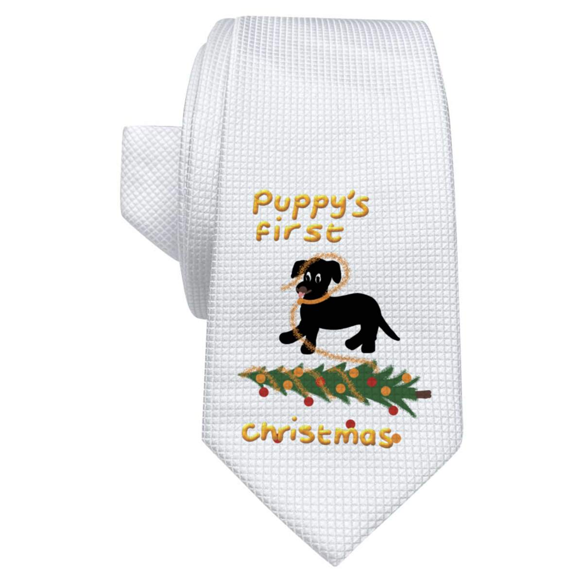'Puppy's First Christmas ' White Tie / Necktie with Gift Box (AT00021991)