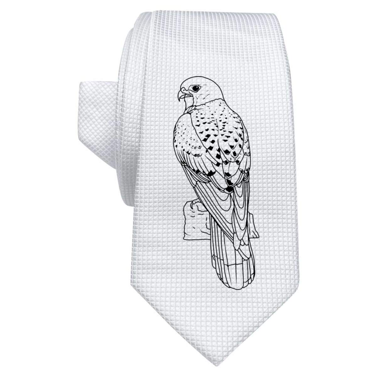 'Perched Kestrel' White Tie / Necktie with Gift Box (AT00022024)