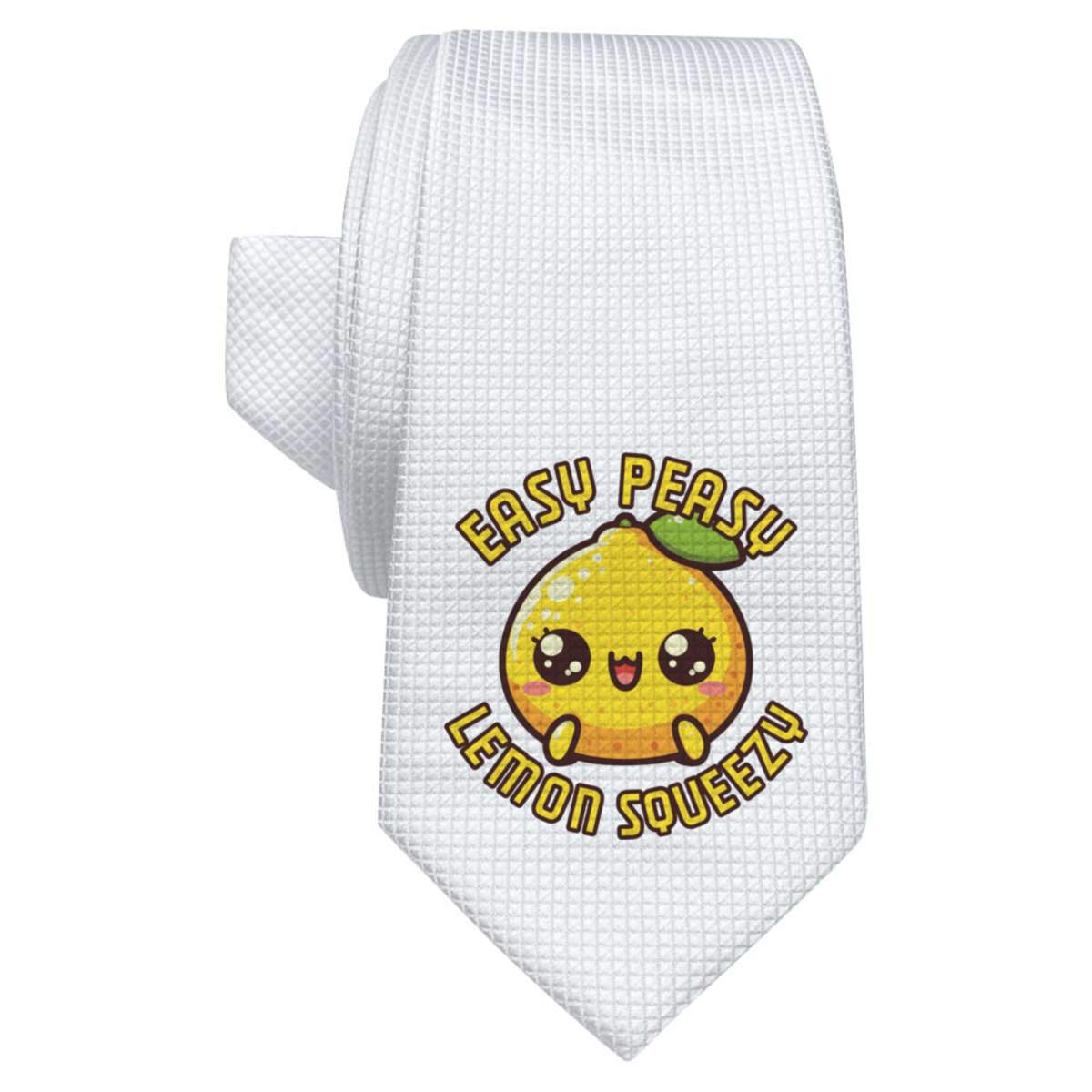 'Cute Easy Peasy Lemon Squeezy' White Tie / Necktie with Gift Box (AT00022279)