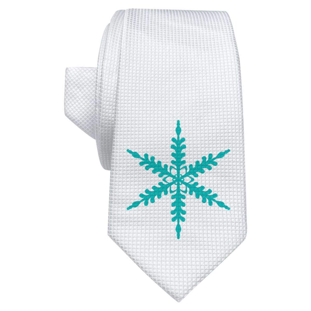 'Blue snowflake' White Tie / Necktie with Gift Box (AT00022311)