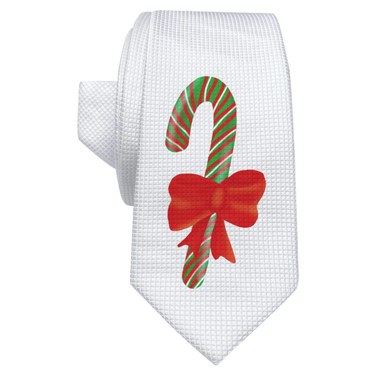 'Christmas Candy Cane With Red Bow' White Tie / Necktie with Gift Box (AT00022499)