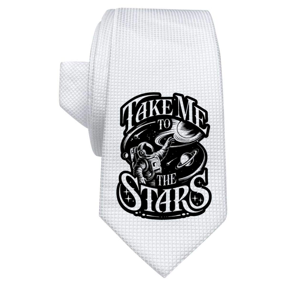'Take Me To The Stars with Astronaut' White Tie / Necktie with Gift Box (AT00022591)