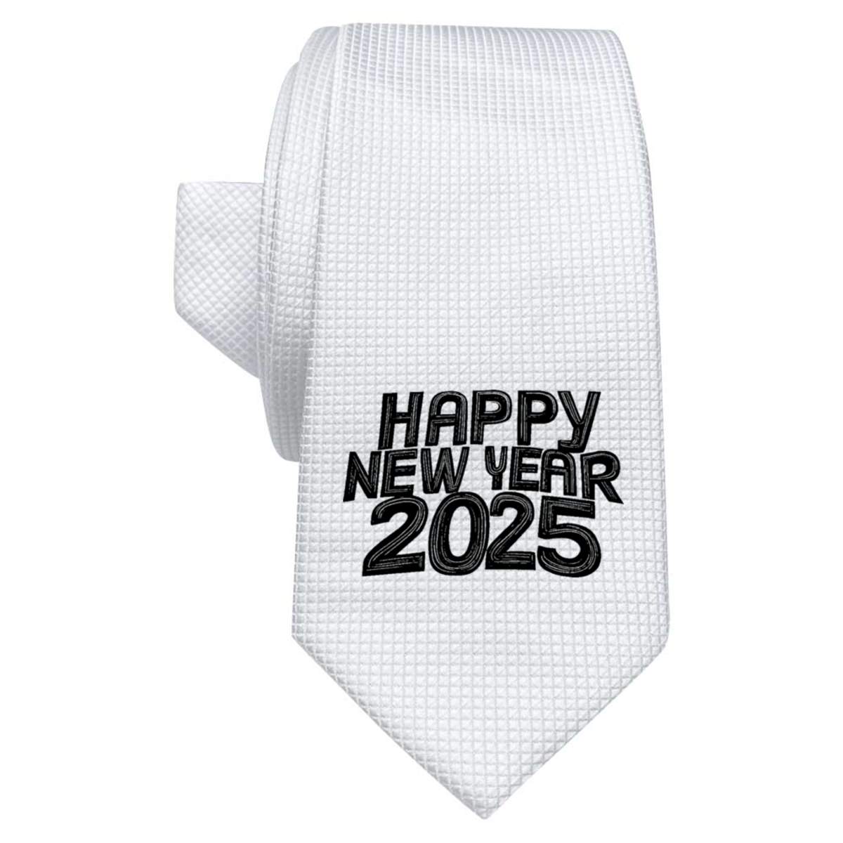 'Happy New Year 2025' White Tie / Necktie with Gift Box (AT00022817)