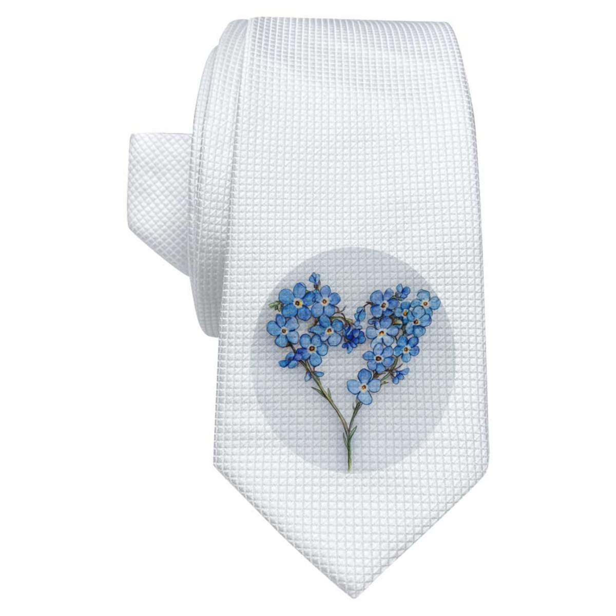 'Sprig of Forget Me Nots' White Tie / Necktie with Gift Box (AT00022906)