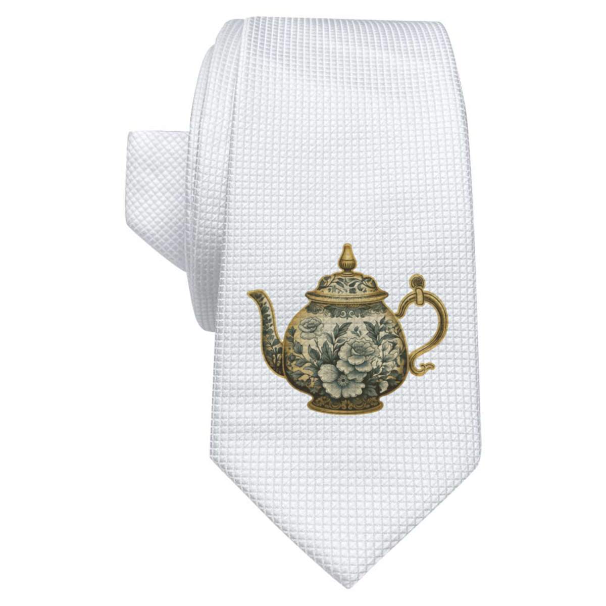 'Antique Vintage Teapot' White Tie / Necktie with Gift Box (AT00022961)