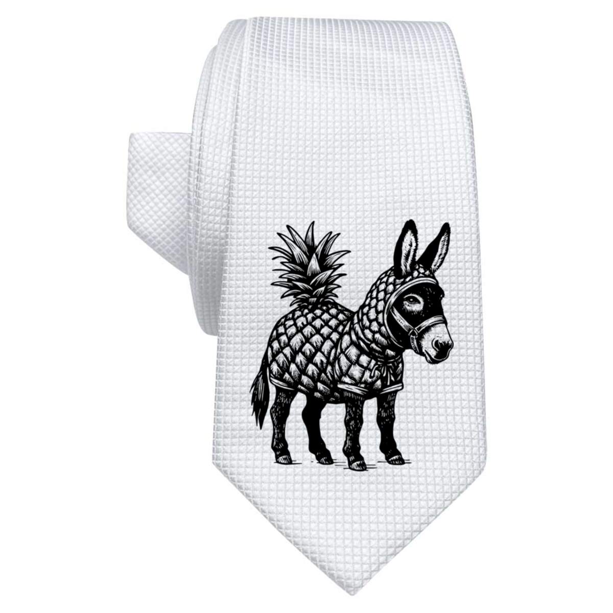 'Donkey Wearing Pineapple Costume' White Tie / Necktie with Gift Box (AT00023025)