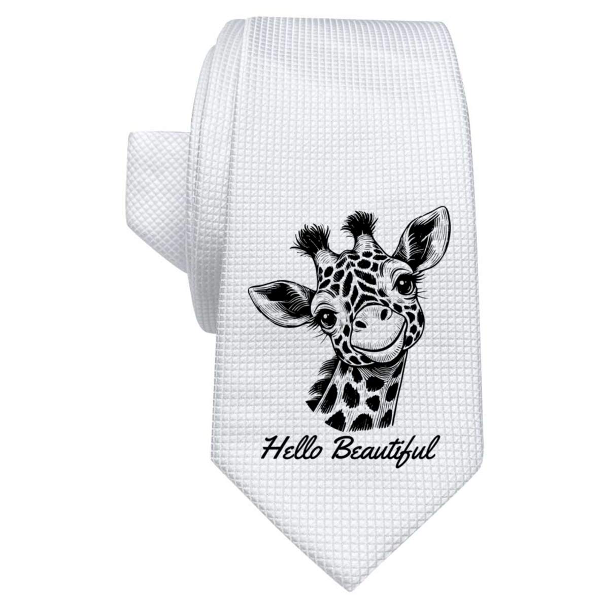 'Hello Beautiful Giraffe' White Tie / Necktie with Gift Box (AT00023058)