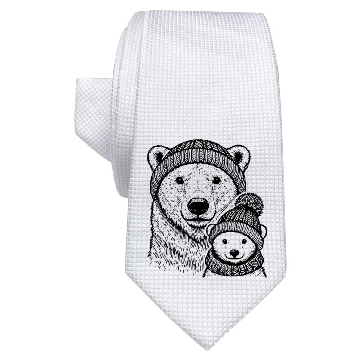 'Polar Bear Family' White Tie / Necktie with Gift Box (AT00023082)