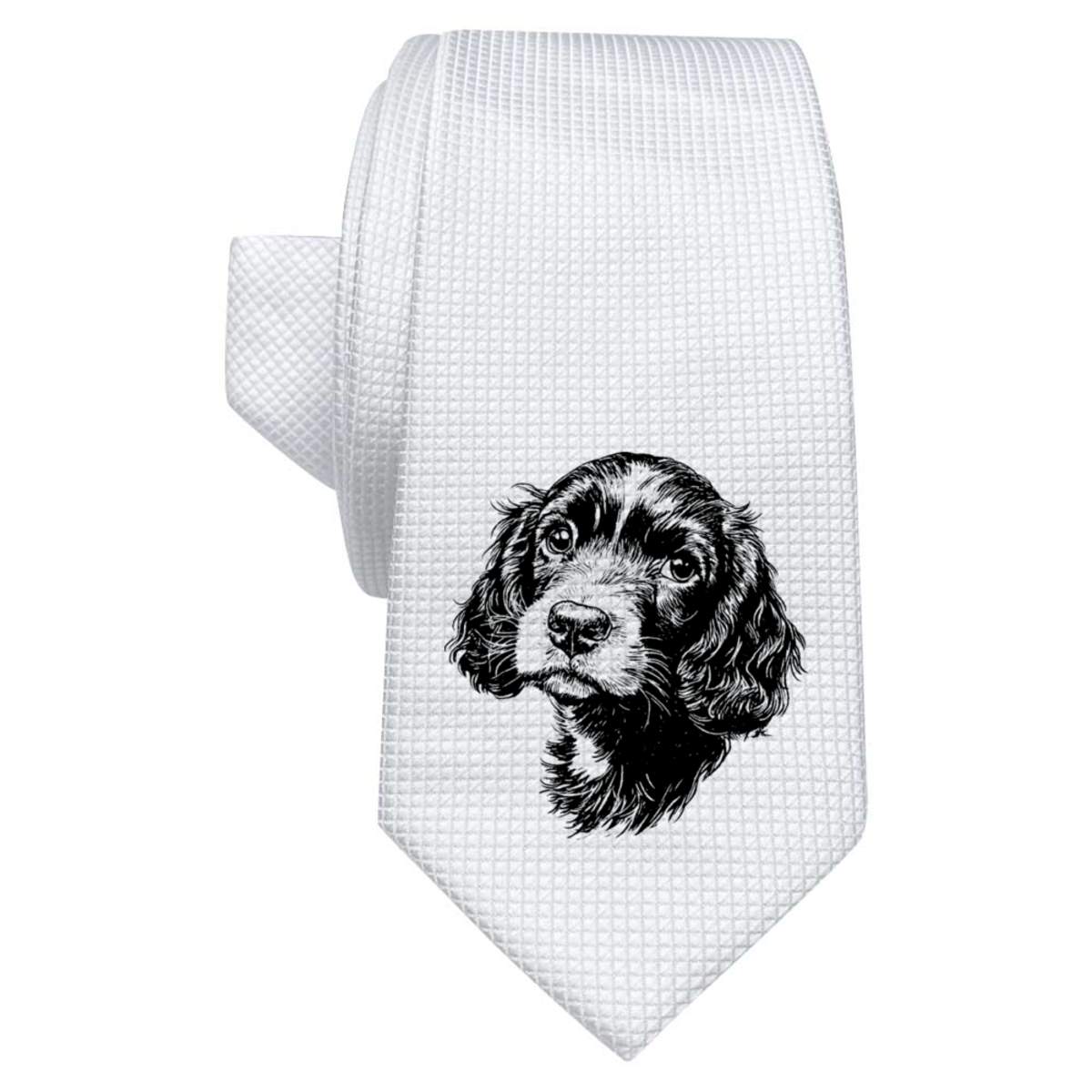 'Cocker Spaniel Puppy' White Tie / Necktie with Gift Box (AT00023112)