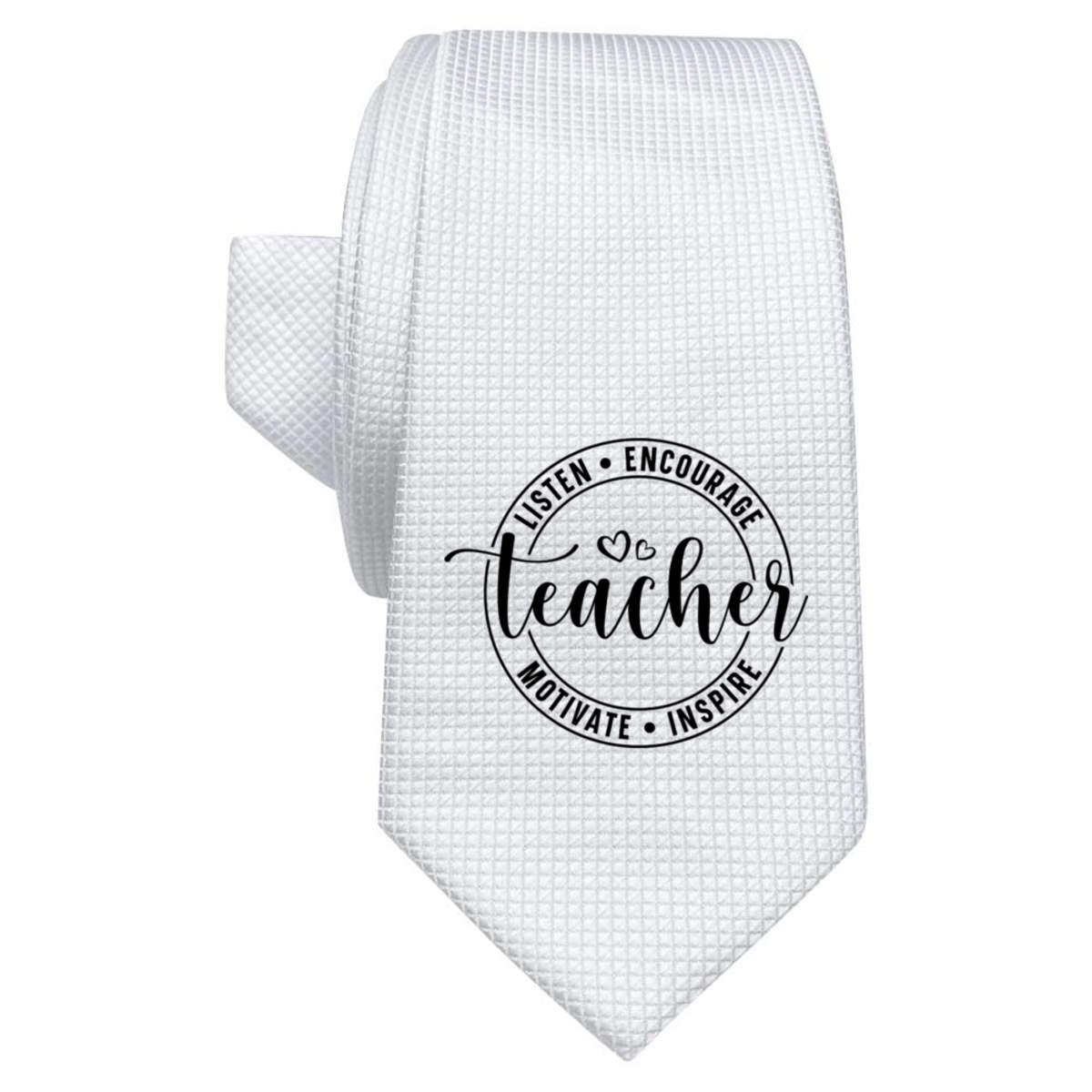 'Teacher Motivational Quote' White Tie / Necktie with Gift Box (AT00023157)