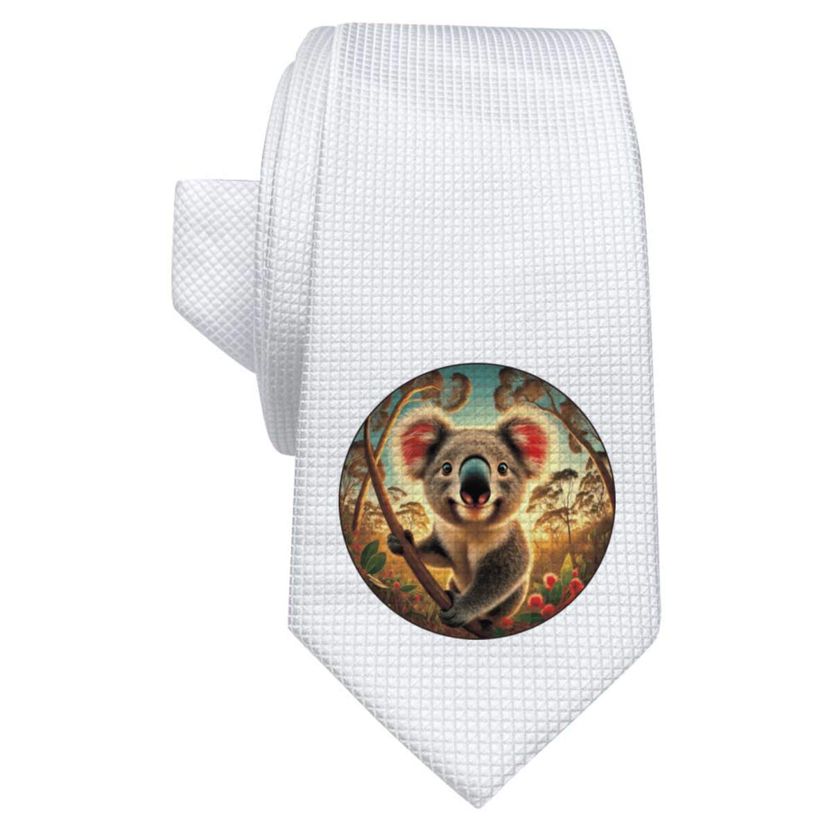 'Smiling Koala Bear' White Tie / Necktie with Gift Box (AT00023280)