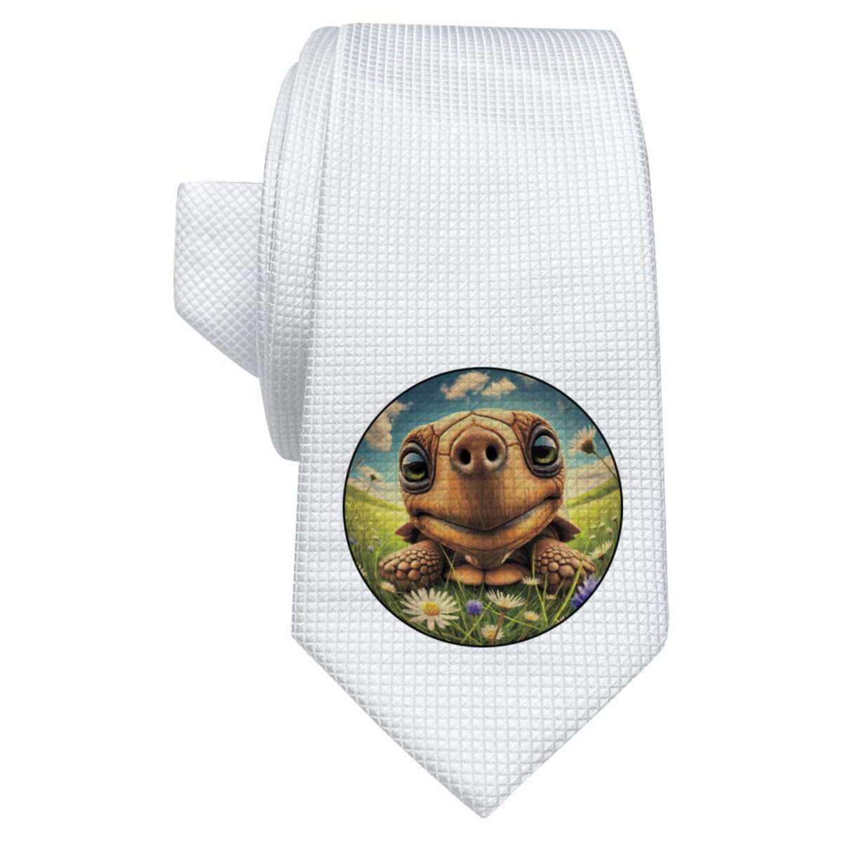 'Smiling Tortoise' White Tie / Necktie with Gift Box (AT00023292)