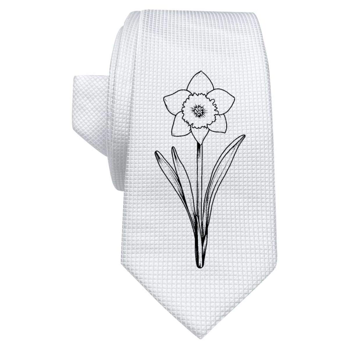 'Single Daffodil Flower' White Tie / Necktie with Gift Box (AT00023825)