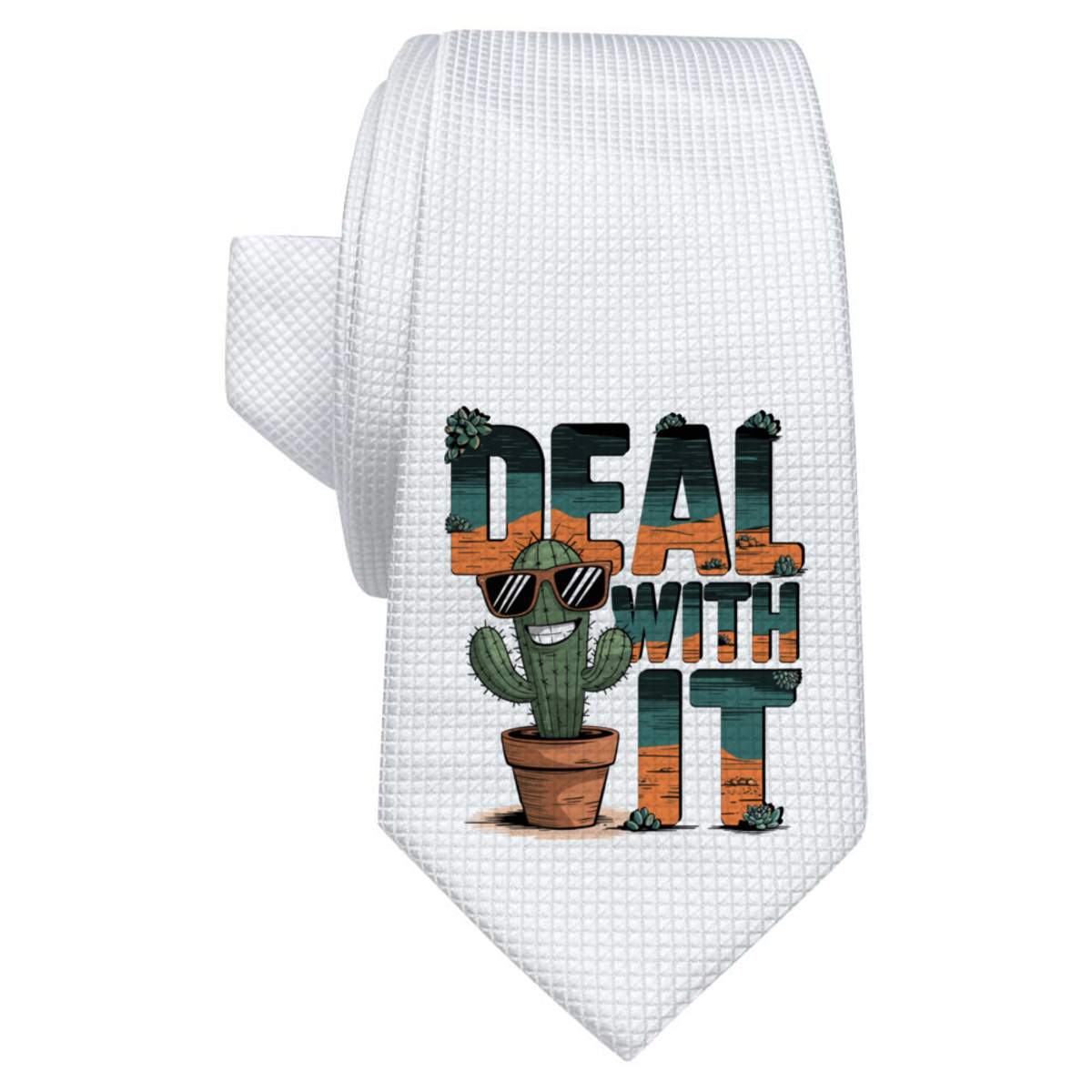 'Deal With It' White Tie / Necktie with Gift Box (AT00023899)