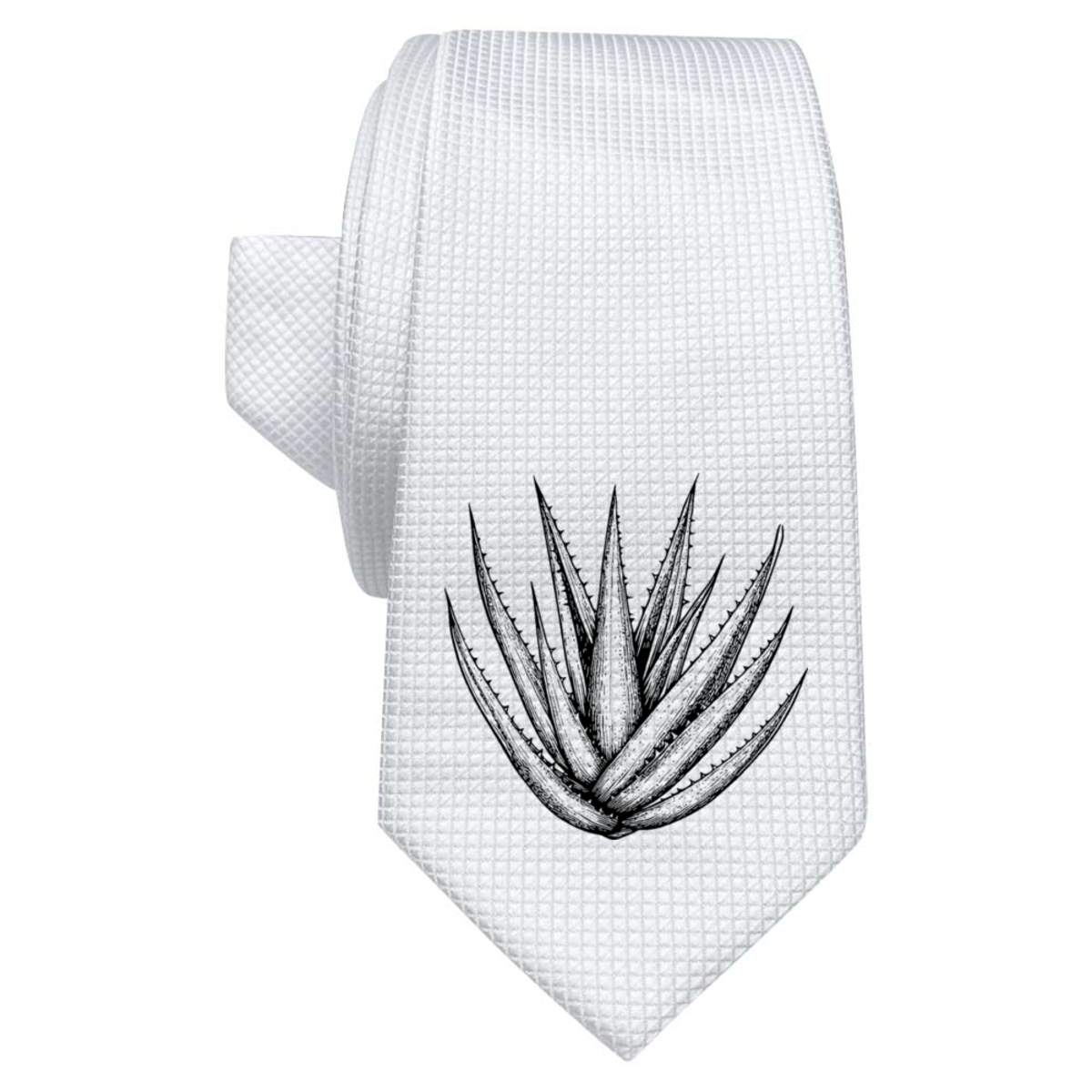 'Aloe Vera Plant' White Tie / Necktie with Gift Box (AT00023945)