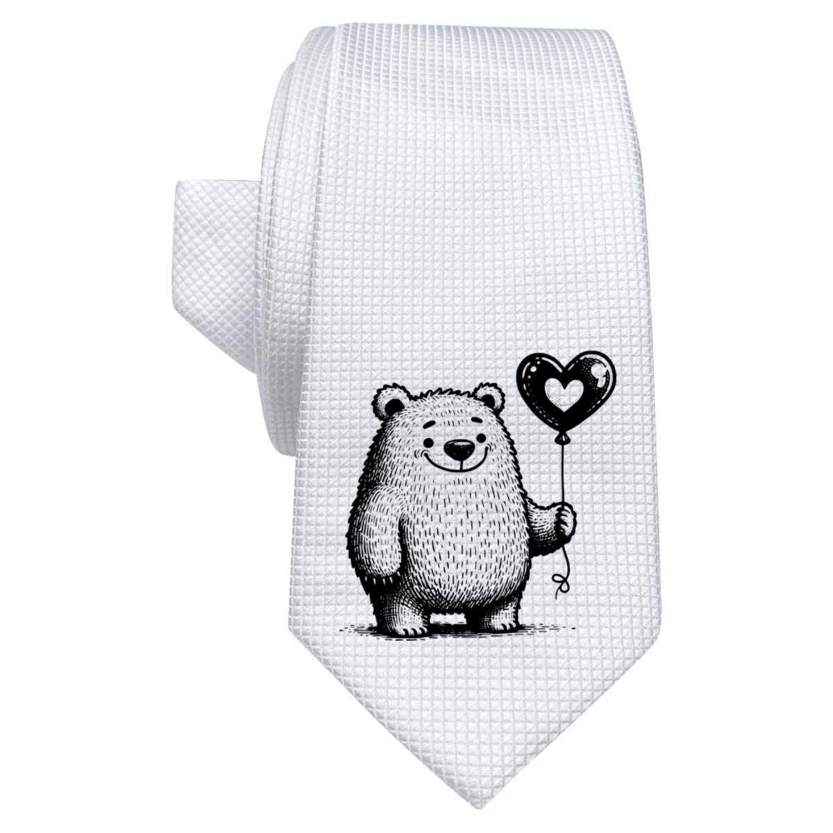 'Cute Bear With Balloon' White Tie / Necktie with Gift Box (AT00023957)