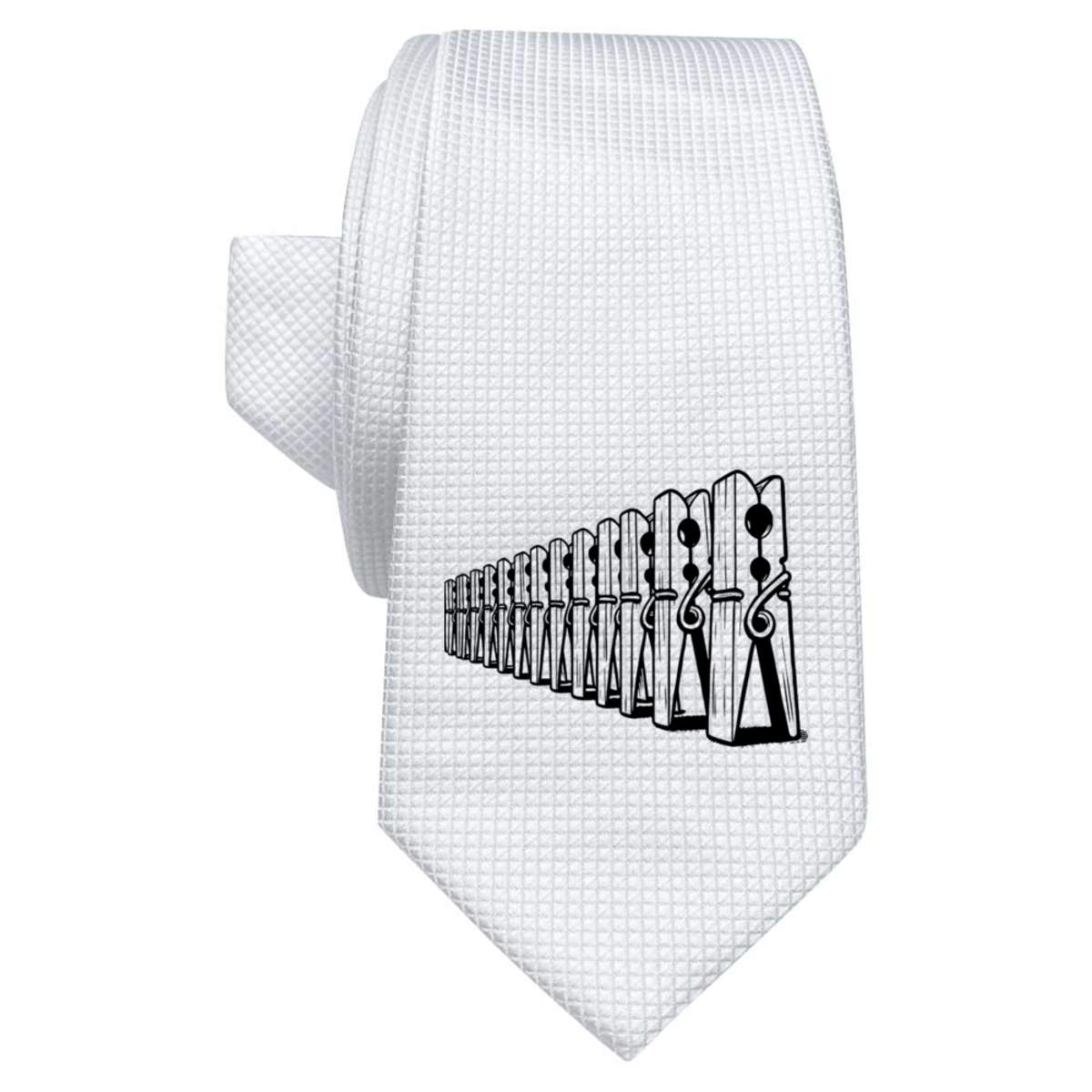 'Wooden Clothes Pegs' White Tie / Necktie with Gift Box (AT00023973)