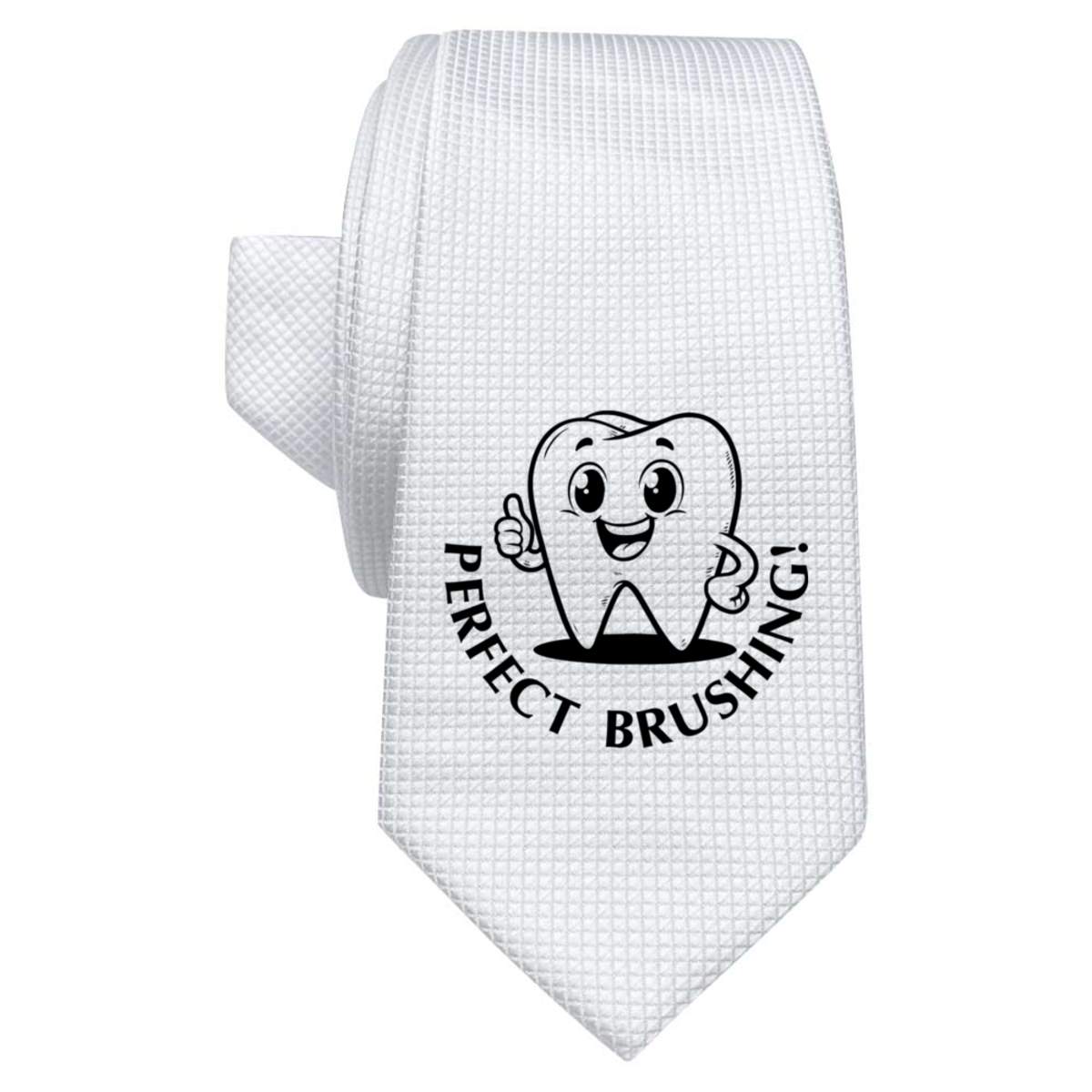 'Happy Tooth-Perfect Brushing' White Tie / Necktie with Gift Box (AT00024042)
