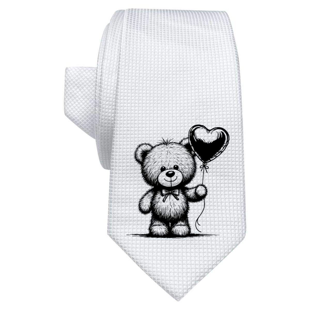 'Teddy Bear With Heart Balloon' White Tie / Necktie with Gift Box (AT00024093)