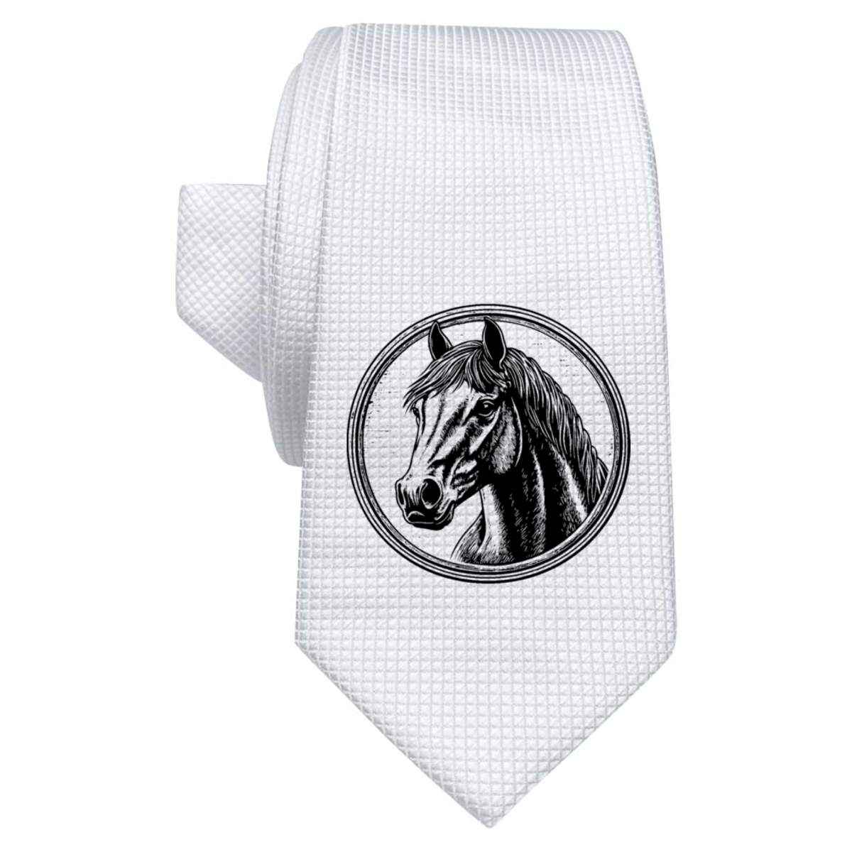 'Horse Portrait with Circle Frame' White Tie / Necktie with Gift Box (AT00024137)