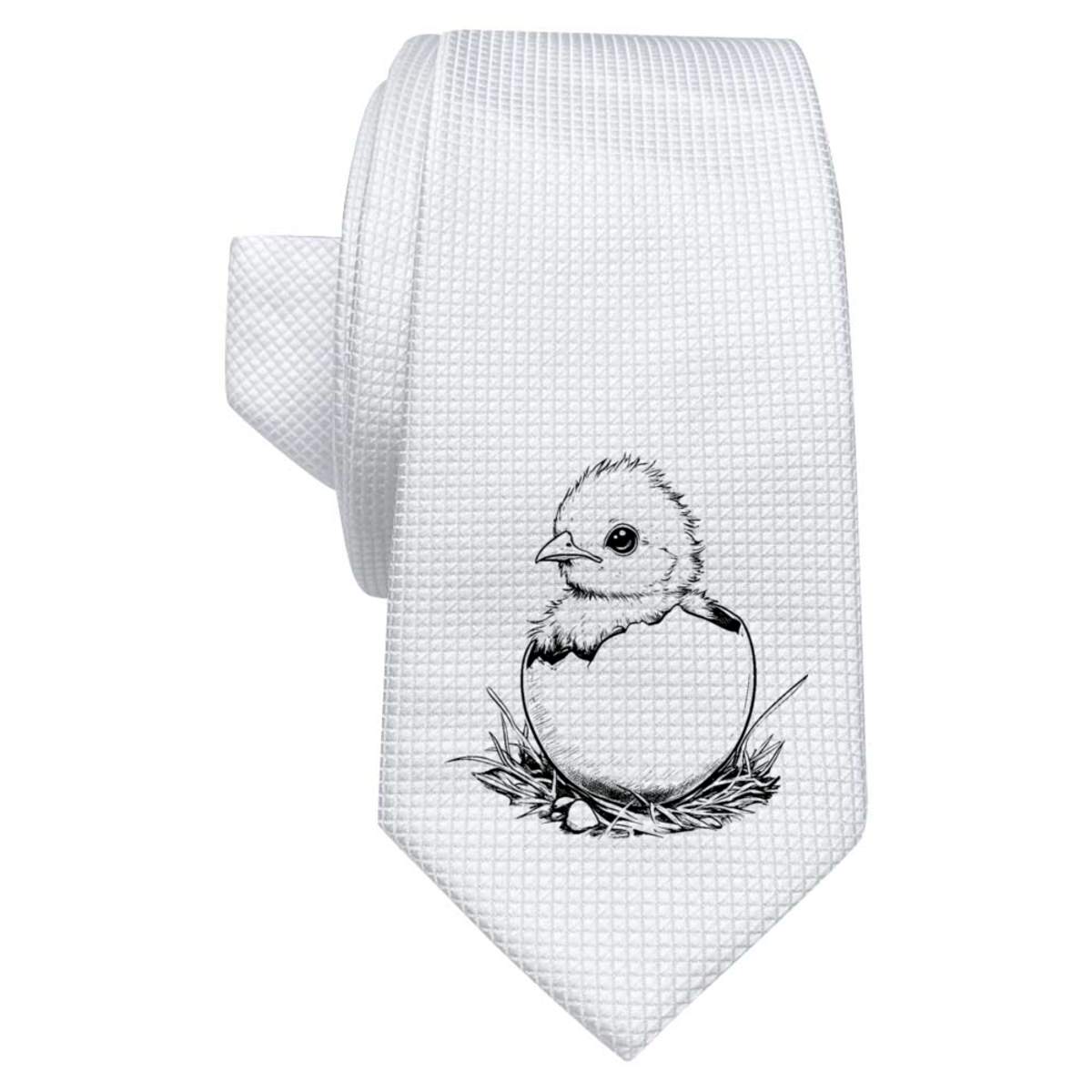 'Baby Chick Coming Out of Egg' White Tie / Necktie with Gift Box (AT00024298)
