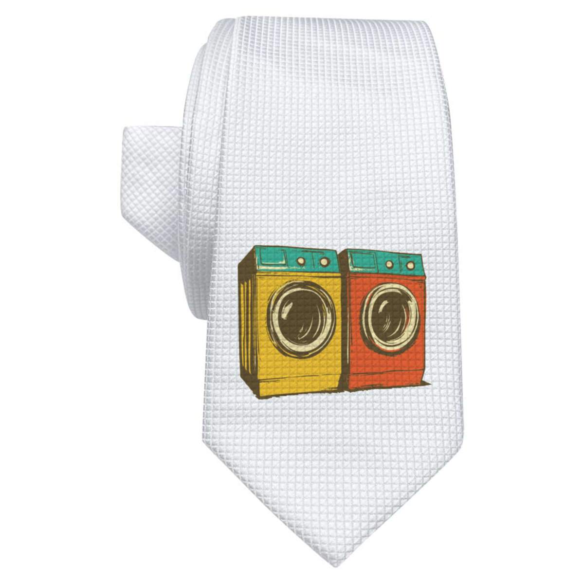 'Two Washing Machines' White Tie / Necktie with Gift Box (AT00024300)