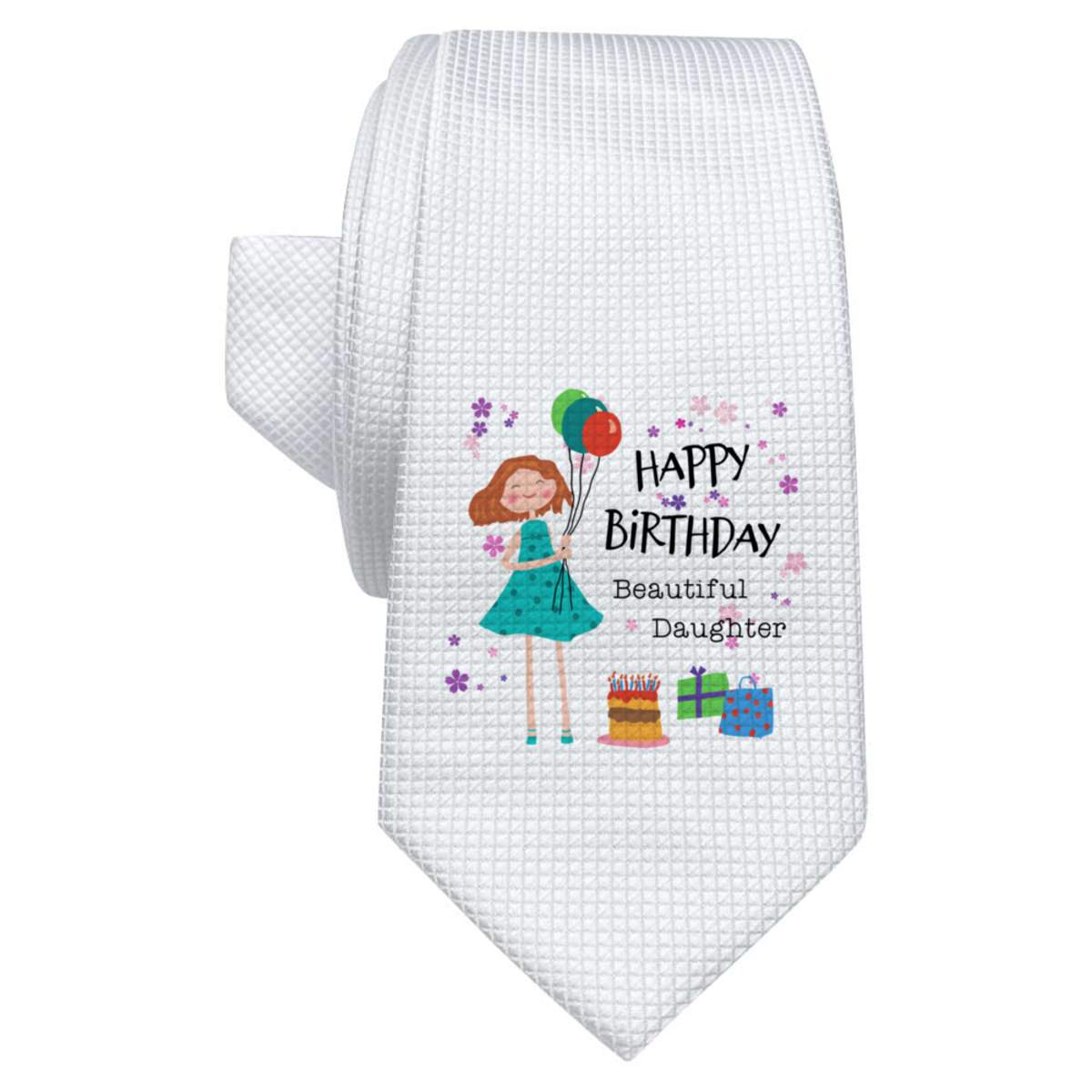'Happy Birthday Daughter' White Tie / Necktie with Gift Box (AT00024362)