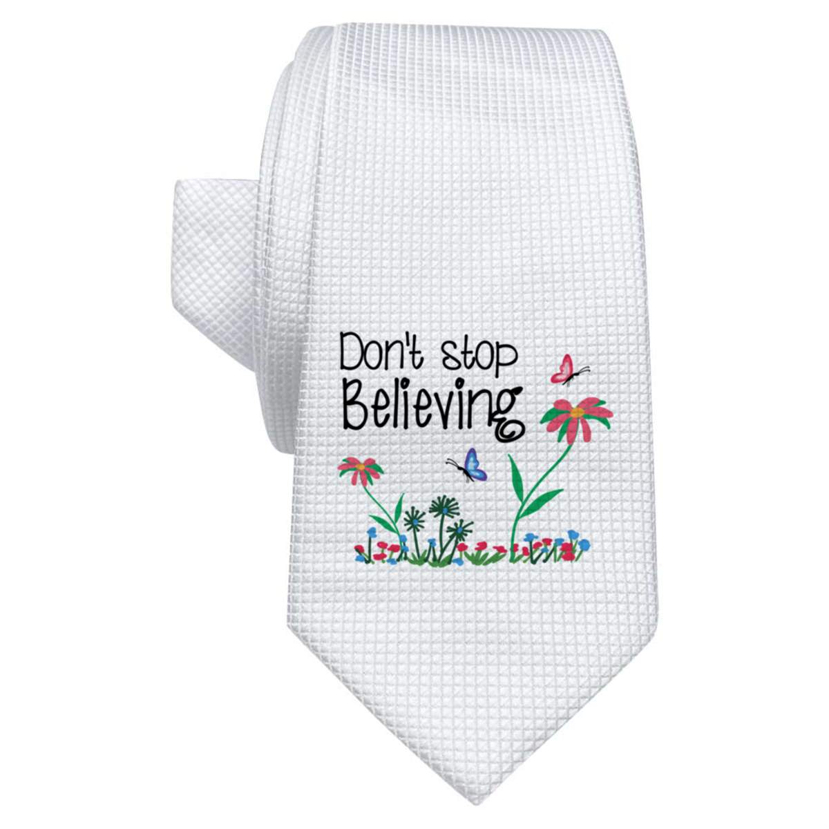 'Don't Stop Believing' White Tie / Necktie with Gift Box (AT00024438)