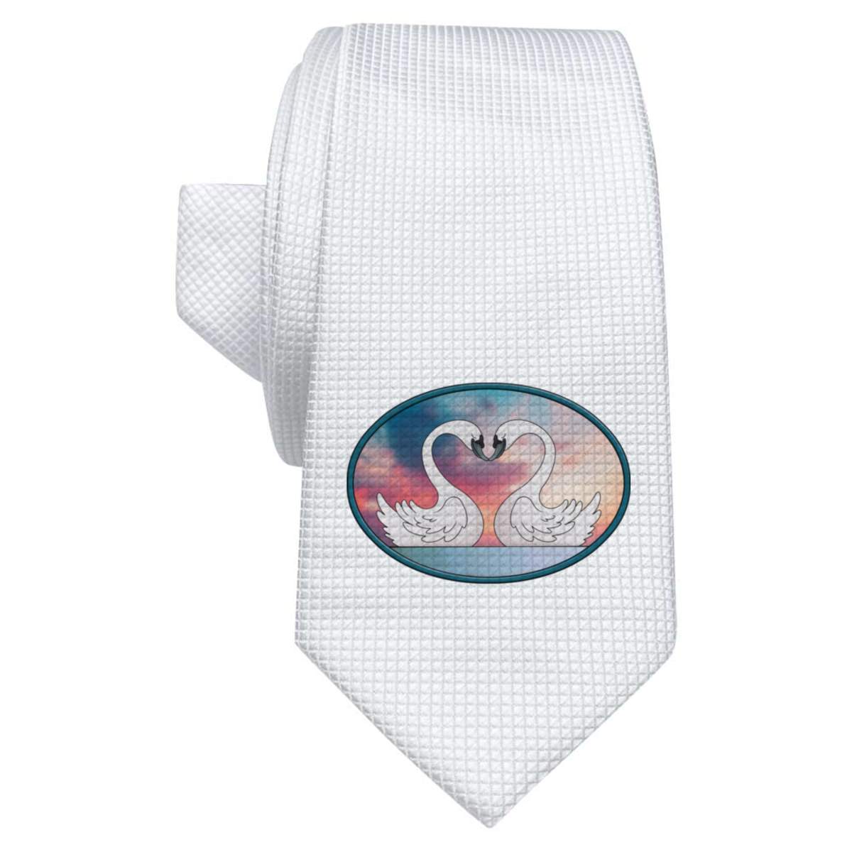 'Swans In Love' White Tie / Necktie with Gift Box (AT00024447)