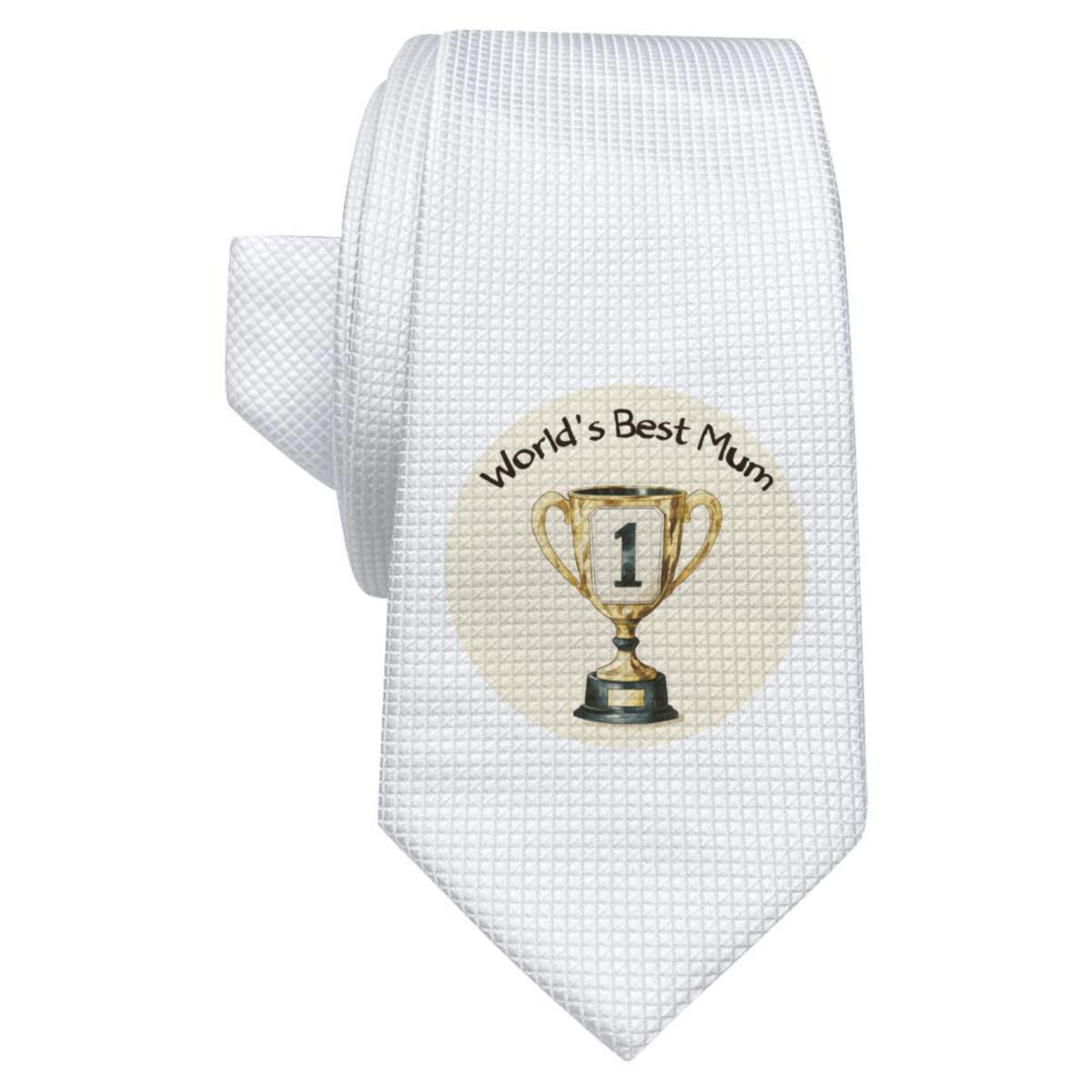'World's Best Mum Trophy' White Tie / Necktie with Gift Box (AT00024601)