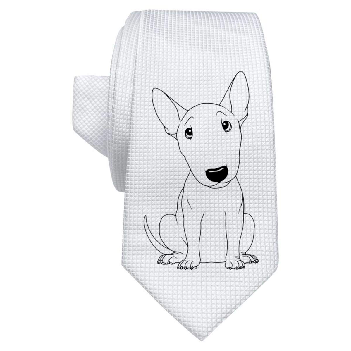 'Sitting Bull Terrier' White Tie / Necktie with Gift Box (AT00024621)