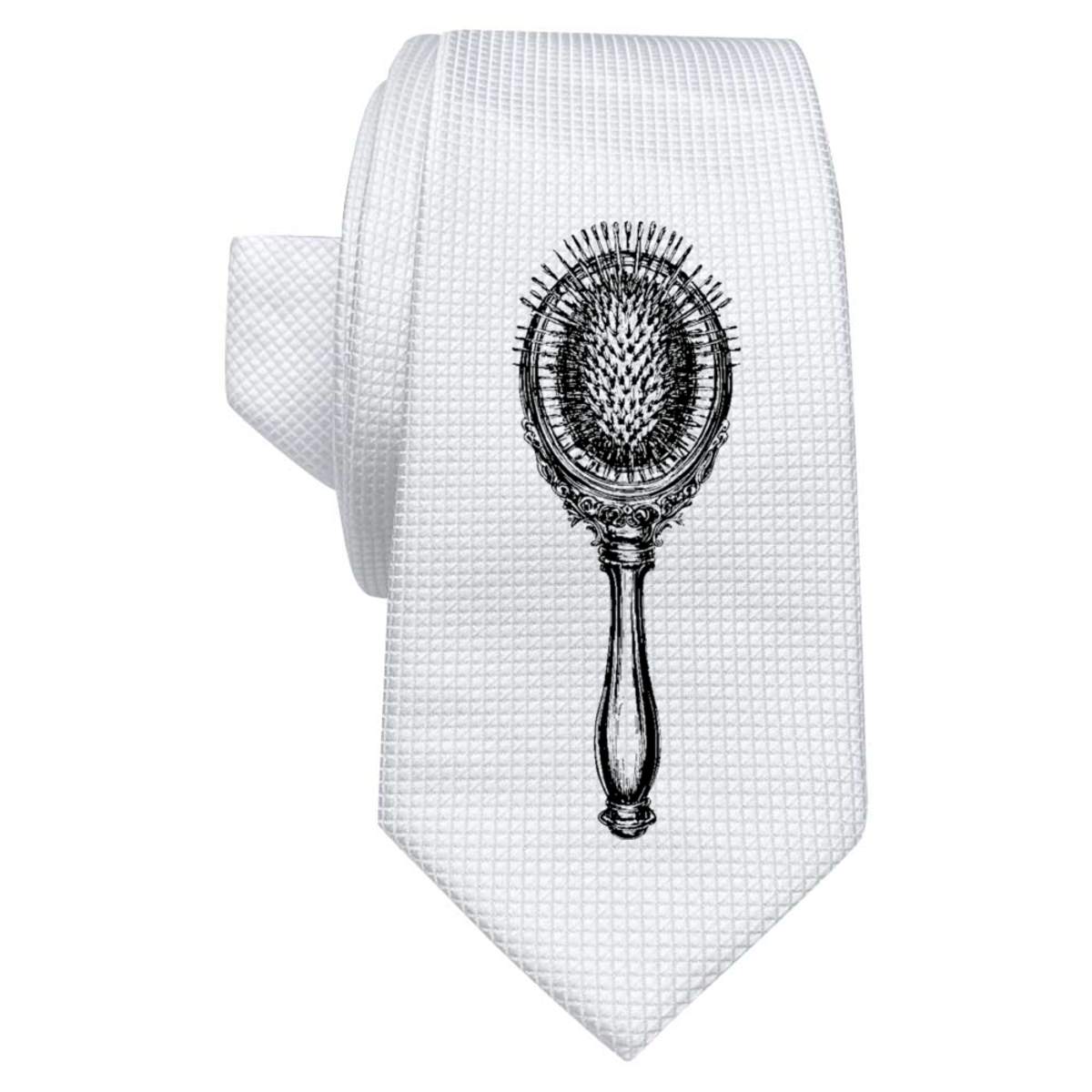 'Vintage Hairbrush' White Tie / Necktie with Gift Box (AT00024728)