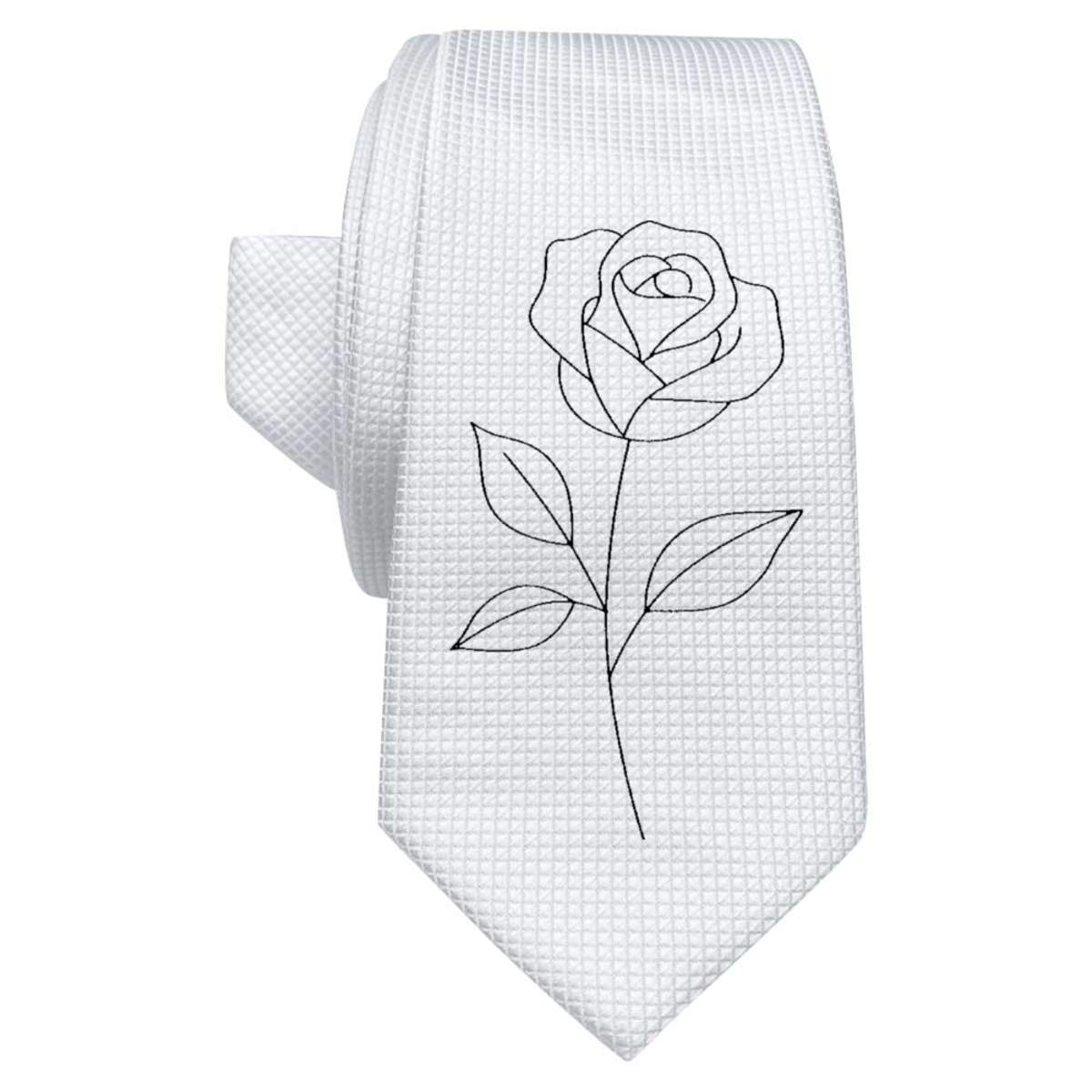 'Single Rose' White Tie / Necktie with Gift Box (AT00024737)