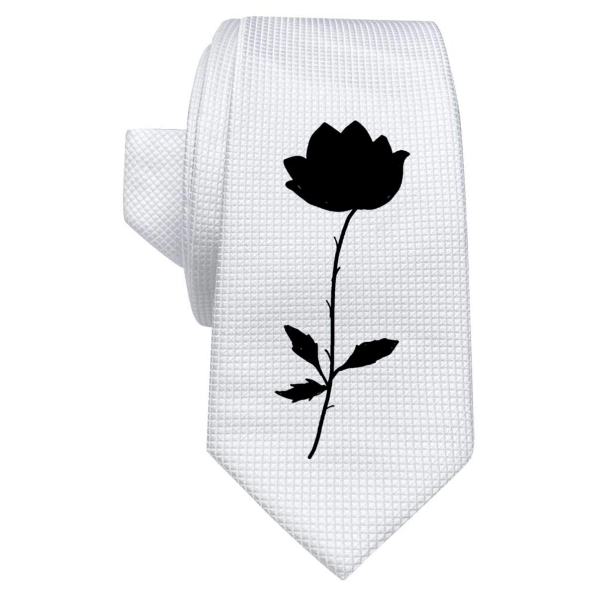 'A Single Rose' White Tie / Necktie with Gift Box (AT00024795)