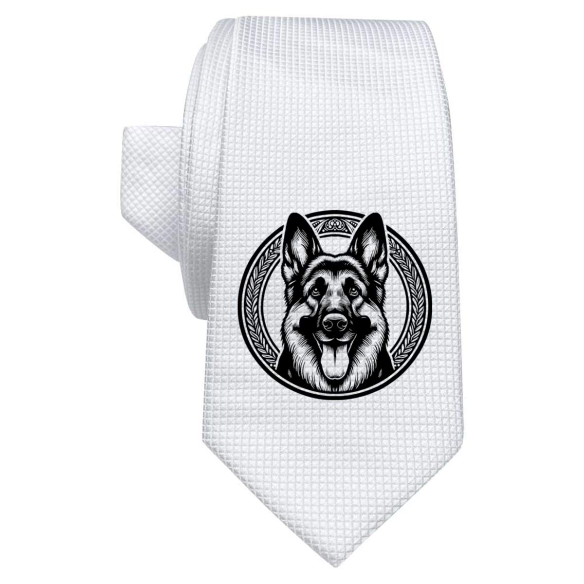'German Shepherd Portrait' White Tie / Necktie with Gift Box (AT00025020)
